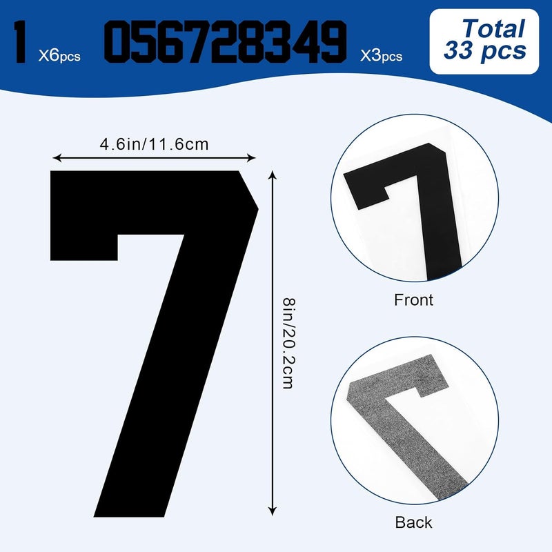 LIGHOON 33 Pcs 8 Inch Iron on Numbers Jersey Heat Transfer Numbers Big 0 to 9 Heat Press Numbers Stickers for Sports T Shirts Football Basketball Baseball Team Uniform Fabric Clothing (Black) - Image 2